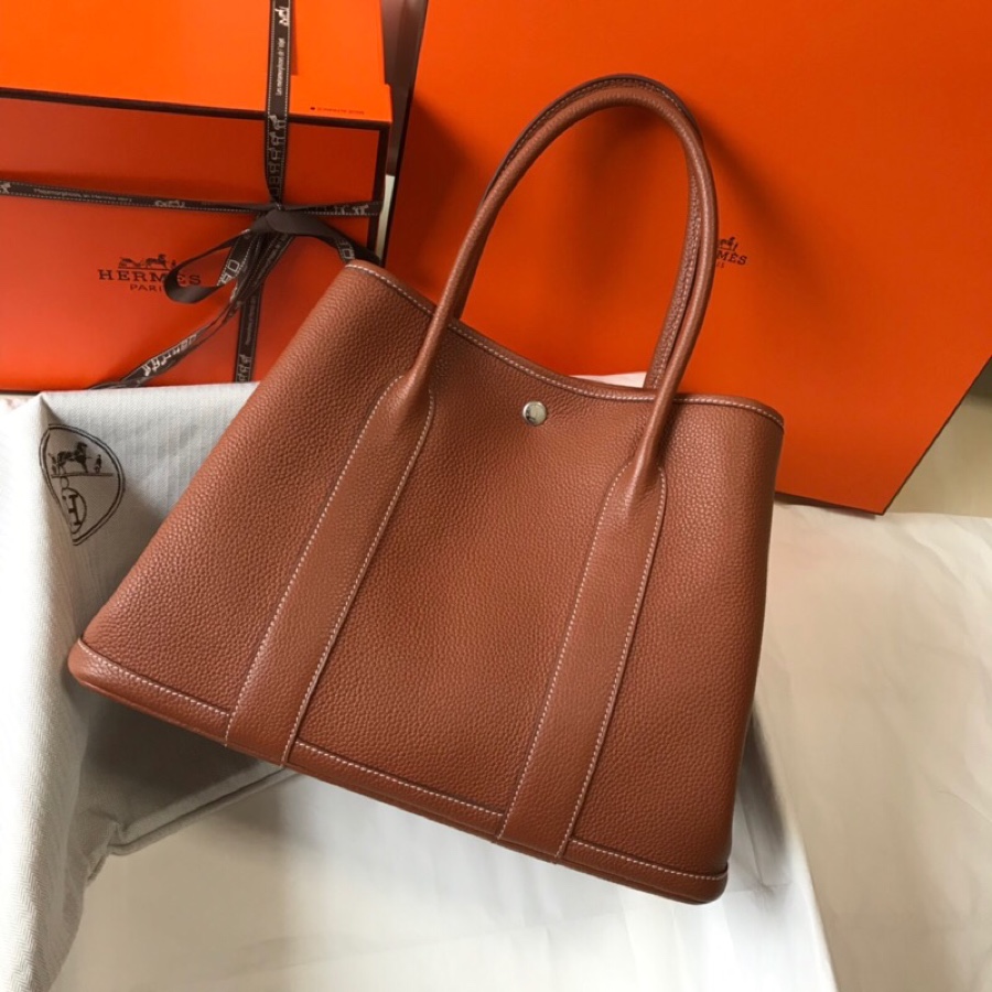 Hermes Garden Party 36cm Tote Handbag In Brown Clemence Leather